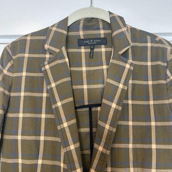 Rag and Bone Sybil Green Plaid Blazer Size 2 100% Cotton - Picture 6 of 11